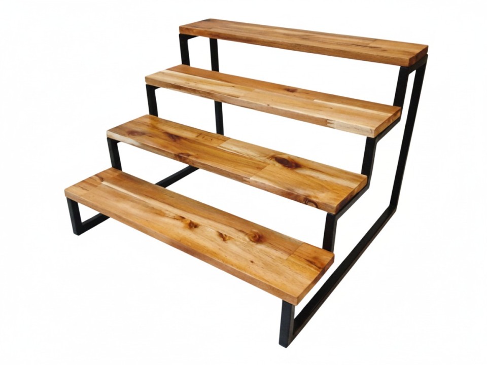 Acacia 4-Tier Spice Display Shelf with Metal Frame - Versatile Retail & Home Organizer